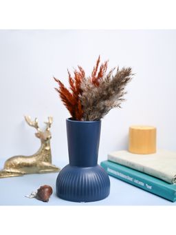 Voncasa - Ceramic Blue color Ribbed Pattern Flower Vase for Living Room