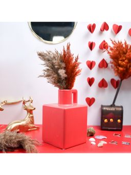 Voncasa - Ceramic Red color Plain Pattern Flower Vase for Living Room