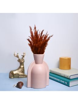 Voncasa - Ceramic Peach color Ribbed Pattern Flower Vase for Living Room
