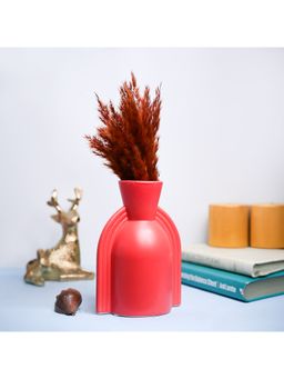 Voncasa - Ceramic Red color Ribbed Pattern Flower Vase for Living Room