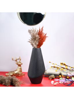 Voncasa - Ceramic Black color Ribbed Pattern Flower Vase for Living Room