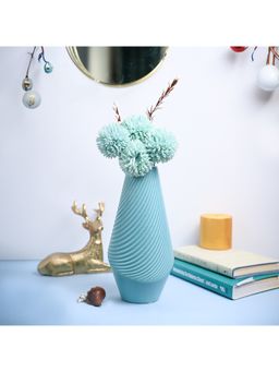 Voncasa - Ceramic Sky Blue color Ribbed Pattern Flower Vase for Living Room
