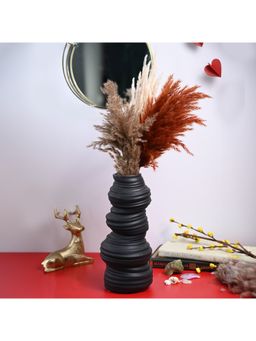 Voncasa - Ceramic Black color Spiral Pattern Flower Vase for Living Room