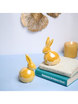Voncasa - Decorative Set Of 2 Ceramic Yellow color Rabbit Design Pattern