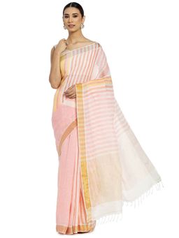 Fabindia - Linen Woven Saree without Blouse - Pink