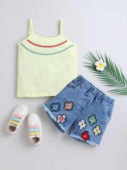 Bright Star Kids Wear - Girls Spaghetti Strap Top With Denim Shorts