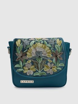 Caprese - Tresna Embroidery Sling Teal Sling Bag (L)