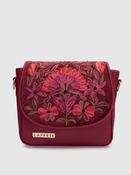 Caprese - Tresna Embroidery Sling Maroon Sling Bag (L)
