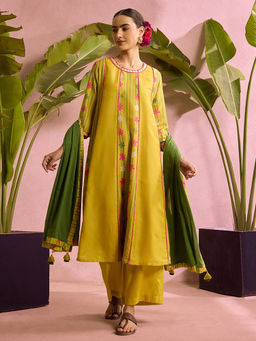 Label Hans - Yellow Mustard Blossom Kurta with Palazzo with Dupatta