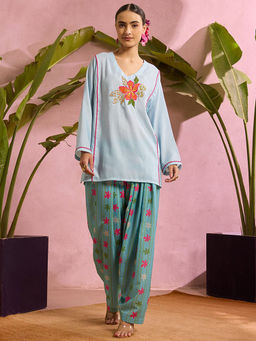 Label Hans - Blue Sky Bloom Embroidered Top with Salwar