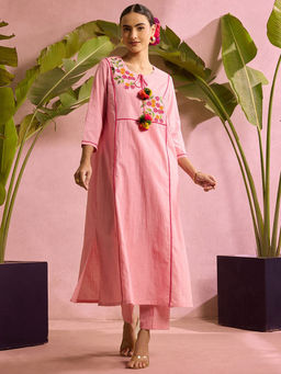 Label Hans - Pink Blush Bloom Embroidered Straight Kurta with Pant