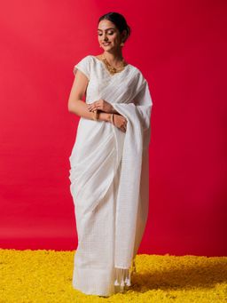 Triyah - White Swan Khadi Cotton Stripe Saree