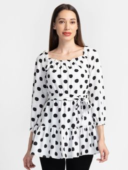 Globus - White Printed Belted Top