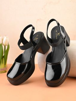 XE Looks - Classic Patent Block Heel Pumps With Backstrap Soft Cushioned Formal Shoes