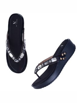XE Looks - Stone Embellished Versatile Pearly Wedge Slippers