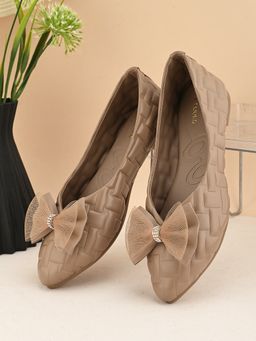 XE Looks - Mesh Bow With Elegant Design Textured Flats