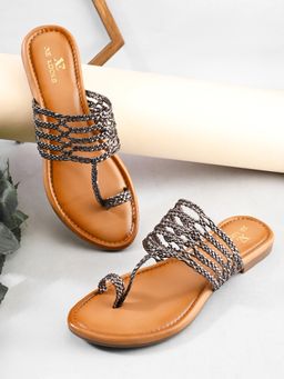 XE Looks - Multi-Strap Braided Toe-Ring Flats Sandal