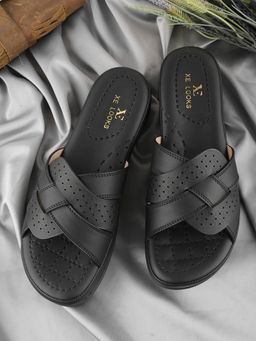 XE Looks - Cross-Strap With Laser-Cut Detailing Slippers