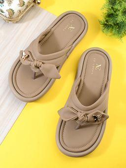 XE Looks - Elegant Bow Detail Embellished Slip-On Flats Sandal