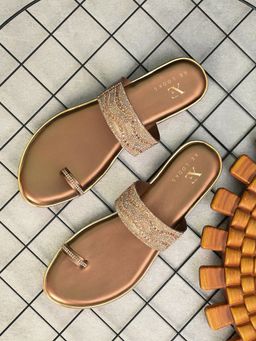 XE Looks - Elegant Embellished Toe-Ring Slip-On Flats