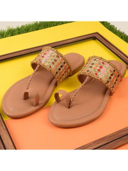 XE Looks - Chic and Graceful Ethnic Embroidered Design Flat Slippers