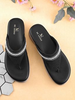 XE Looks - Embellished Pearl Strap Cushioned Comfort Platform Sandals