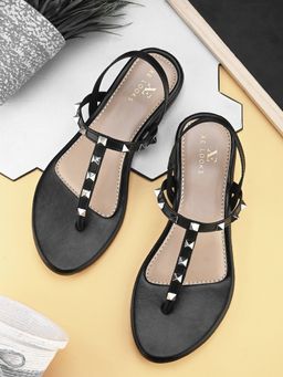 XE Looks - Stylish Studded Strappy Thong Flat Sandals
