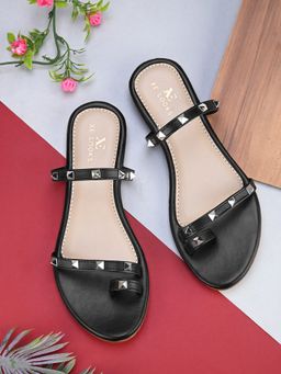 XE Looks - Chic Studded Strap Slip-On Flats Slippers