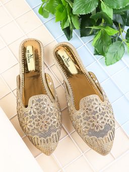 XE Looks - Embroidered Floral Cut-Out Design Mules Ballerina