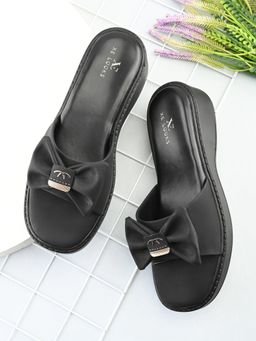 XE Looks - Wedge Slide Soft Bow Accent On Wide Upper Strap Sandal