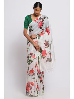 Via East - Desi Gulab Floral Linen Saree with Unstitched Blouse