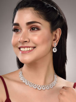 Saraf RS Jewellery - Silver Plated White AD Star Shaped Necklace Jewellery (Set of 2)