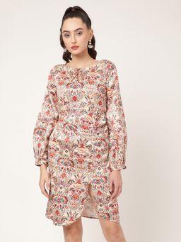 ELLE - Womens All Over Printed Short Dress with Rushing