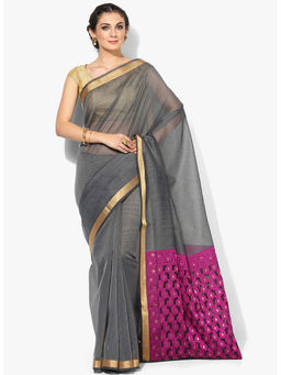 Banarasi Silk Works - Grey Art Silk Saree with Unstitched Blouse