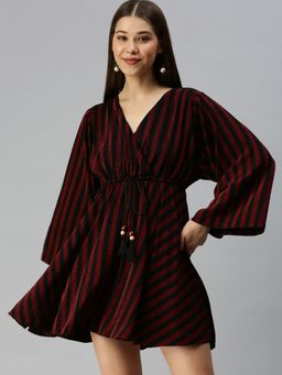 SHOWOFF - Women Striped Maroon Empire Dress