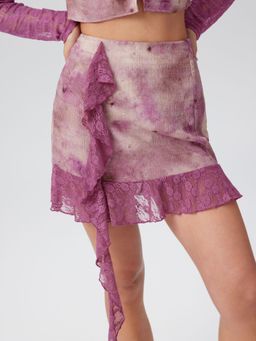 Cider - Purple Lace Mid Rise Tie Dye Ruffle Mini Skirt