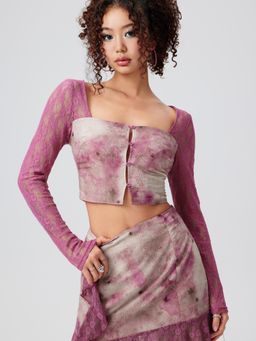 Cider - Purple Lace Floral Tie Dye Crop Top