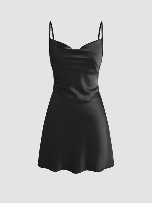 satin cowl neck ruched butterfly mini dress Buy Cider Black Satin Cowl Neck Ruched Butterfly Mini Dress (M) Online