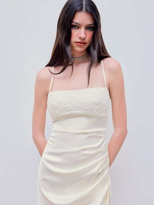 Buy Cider White Lace Ruched Midi Dress (XS) Online