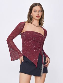 Cider - Wine Star Print Drawstring Tube Top and Shrug (Set of 2)
