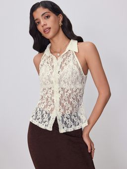 Cider - White Lace Collar Floral Crop Top