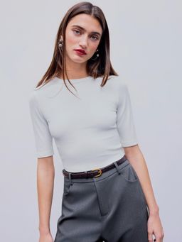 Cider - White Round Neck Backless Short Sleeve Top