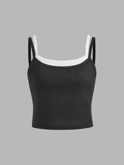 Cider - Black Two Tone Contrasting Crop Cami Top