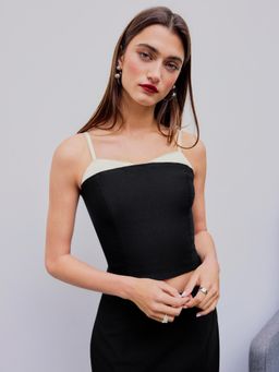 Cider - Black Asymmetrical Neck Contrasting Binding Crop Cami Top