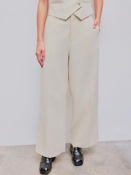 Cider - Beige French Riviera Vacation High Rise Solid Pocket Wide Leg Trouser