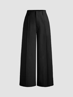 Cider - Black French Riviera Vacation High Rise Solid Pocket Wide Leg Trouser