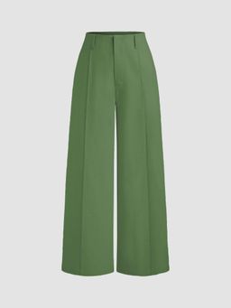 Cider - Green French Riviera Vacation High Rise Solid Pocket Wide Leg Trouser