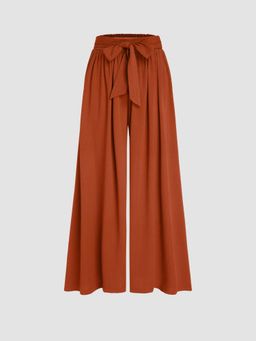Cider - Orange High Rise Bowknot Shirred Wide Leg Trouser