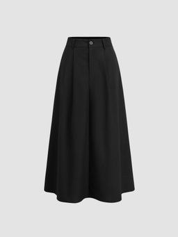 Cider - Black Linen Blend High Rise Solid Pocket Maxi Skirt