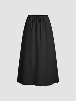 Cider - Black Linen Blend High Rise Solid Pocket Maxi Skirt